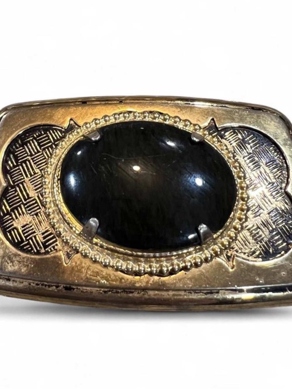 Gold-Tone Belt Buckle with Black Oval Stone